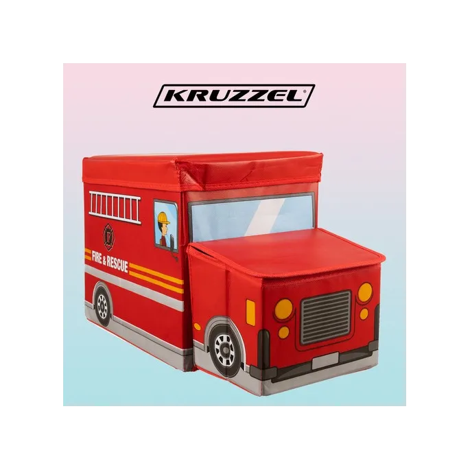 czerwony kufer dziecięcy z motywem straży pożarnej
