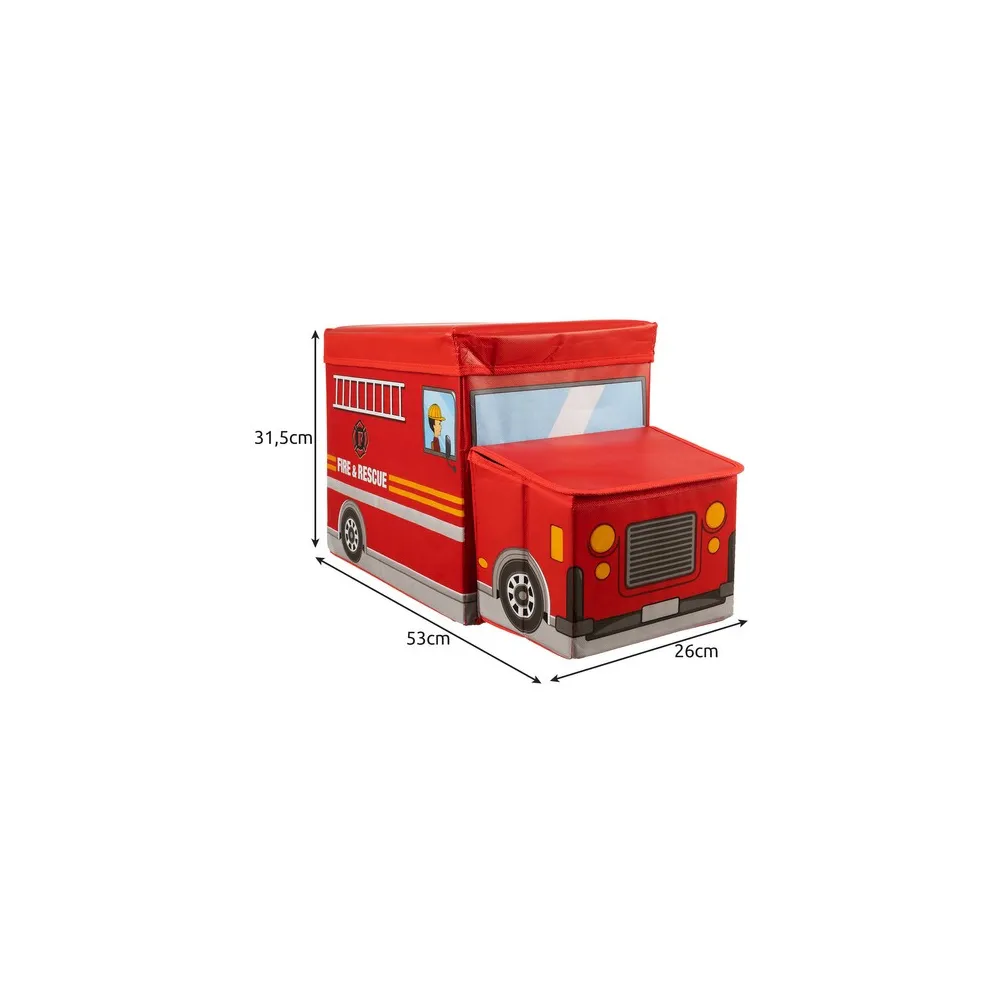 widok pojemnika na zabawki w formie pojazdu strażackiego