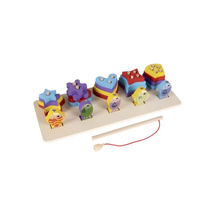 drewniany sorter z układanką i klockami w różnych kształtach