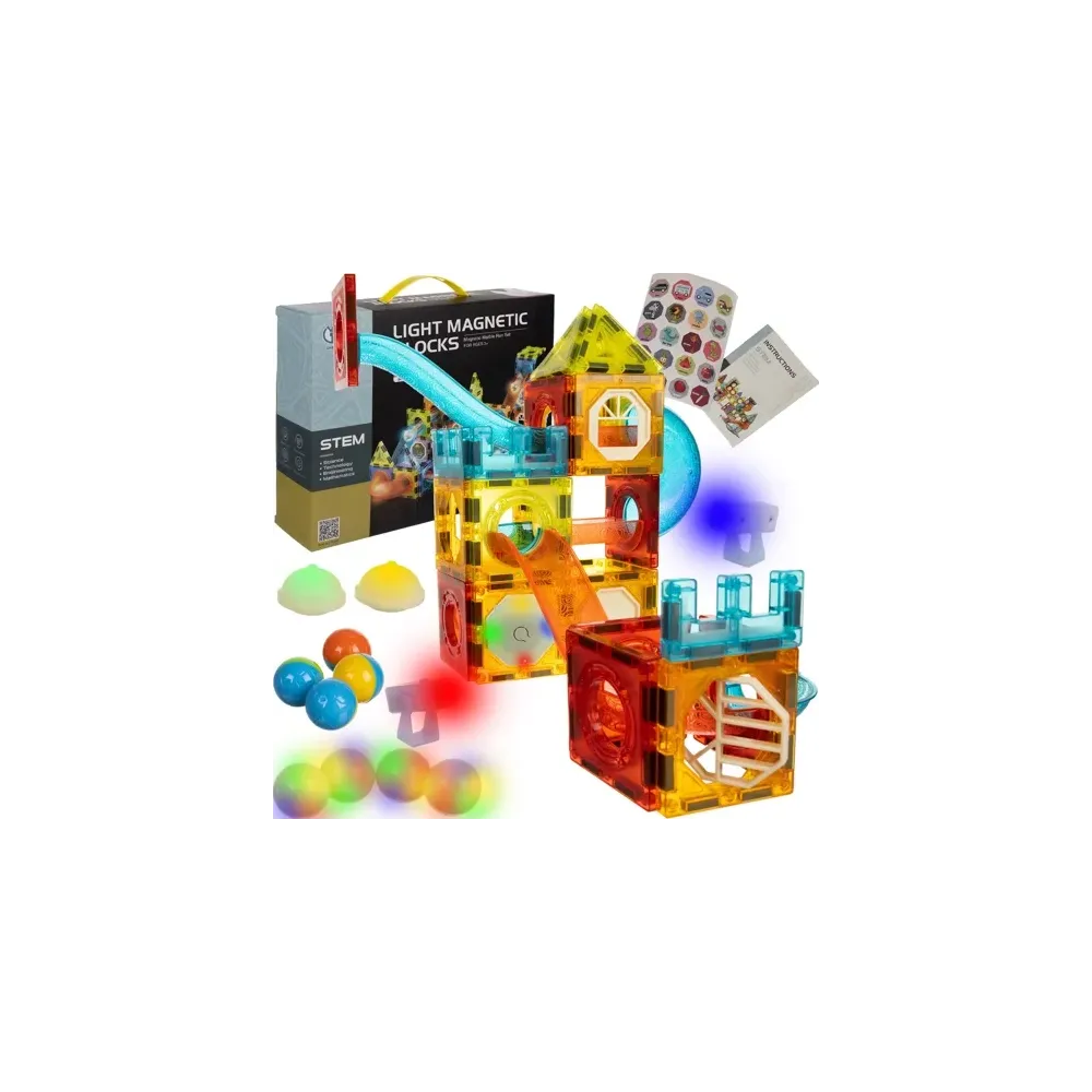 zestaw klocków magnetycznych z kolorowymi elementami