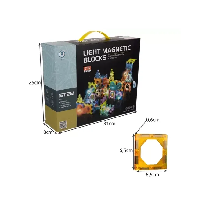 komplet 77 elementów klocków magnetycznych na białym tle