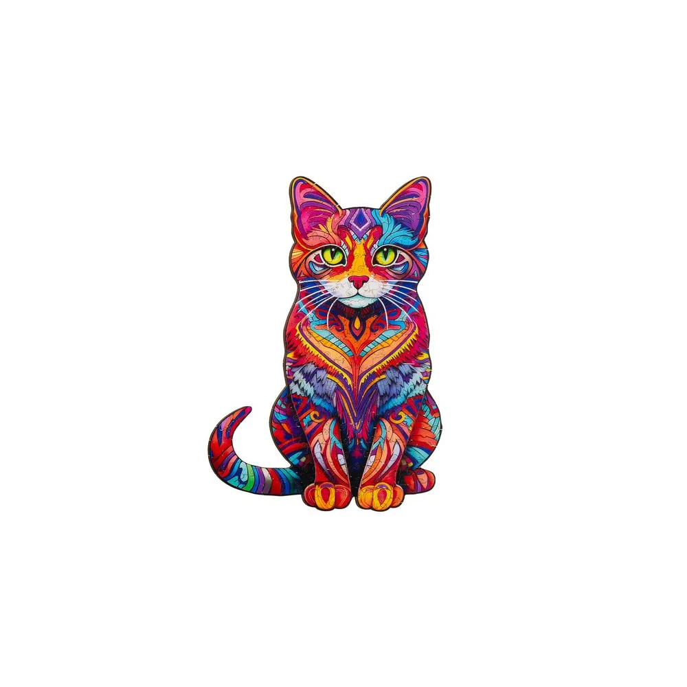 Opakowanie drewnianych puzzli z motywem kota w tle