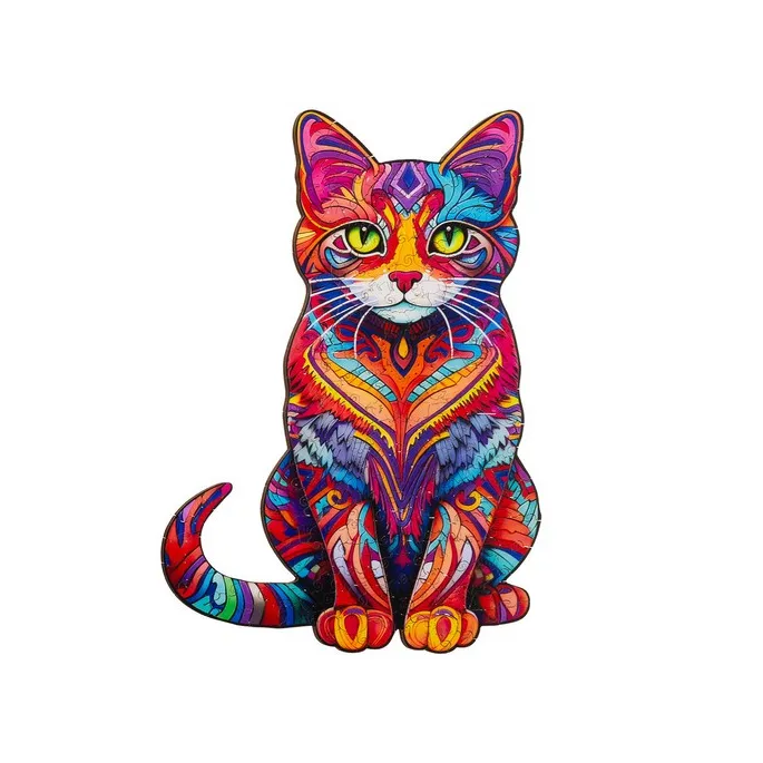 Opakowanie drewnianych puzzli z motywem kota w tle