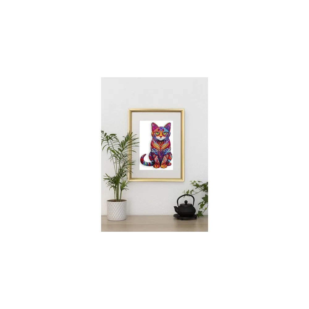 Puzzle o nieregularnym kształcie kota na jasnym tle