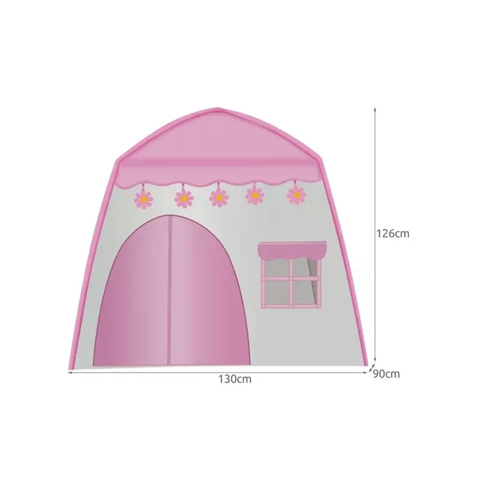 detal różowo-białej girlandy cotton balls przymocowanej do namiotu