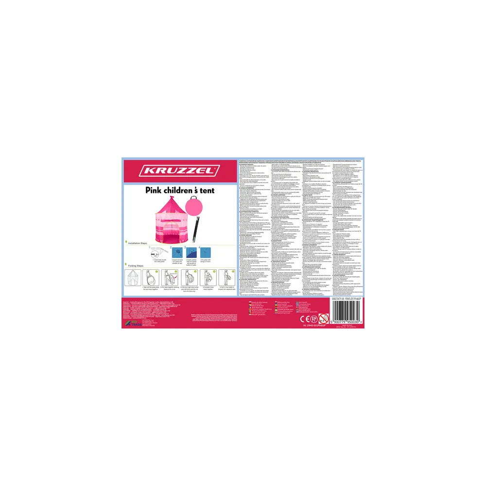 otwarty namiot różowy z widocznym wejściem na rzepy