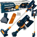 odkurzacz dziecięcy pionowy niebieski z rurą na białym tle