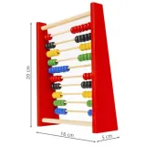 Detal drewnianej ramy liczydła z widokiem na rzędy koralików