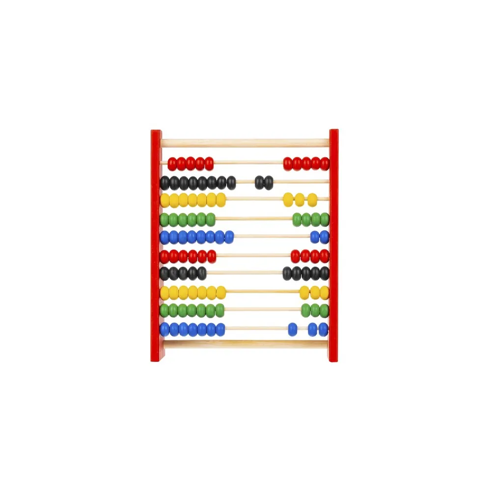 Liczydło na biurku z widoczną całą ramą i kolorowymi rzędami