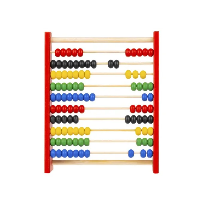 Liczydło na biurku z widoczną całą ramą i kolorowymi rzędami