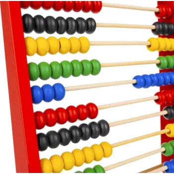 Kolorowe koraliki liczydła sfotografowane z boku, prezentujące ich liczbę