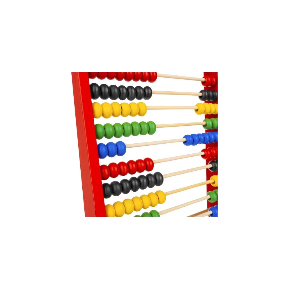 Kolorowe koraliki liczydła sfotografowane z boku, prezentujące ich liczbę