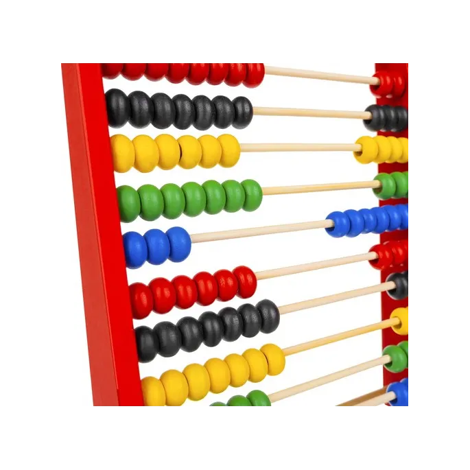 Kolorowe koraliki liczydła sfotografowane z boku, prezentujące ich liczbę