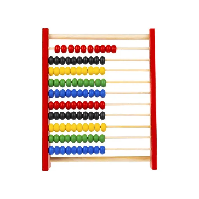 Liczydło z oddali, akcentujące jego wielokolorowy charakter i drewnianą budowę