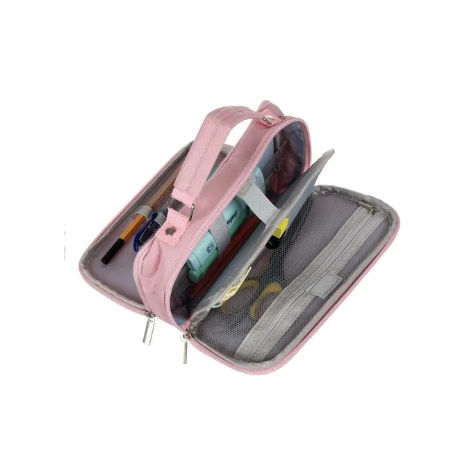 Detal dwustronnych suwaków w piórniku szkolnym