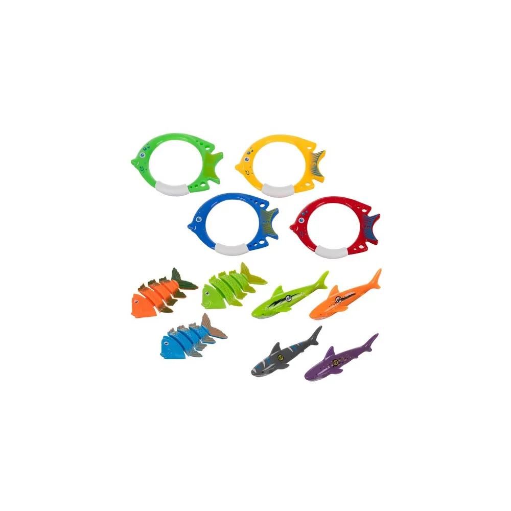 Małe rybki PVC w realistycznych kolorach na dnie basenu