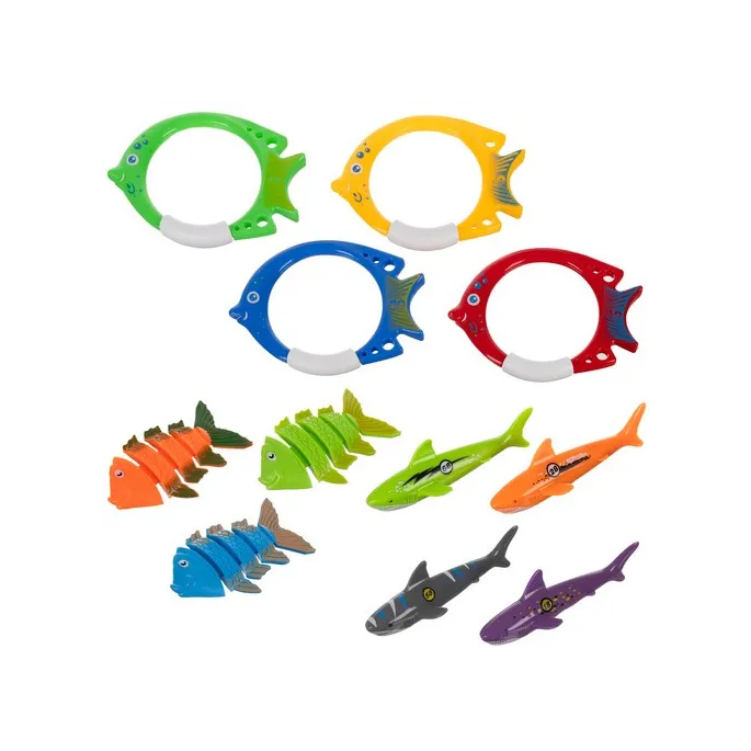 Małe rybki PVC w realistycznych kolorach na dnie basenu