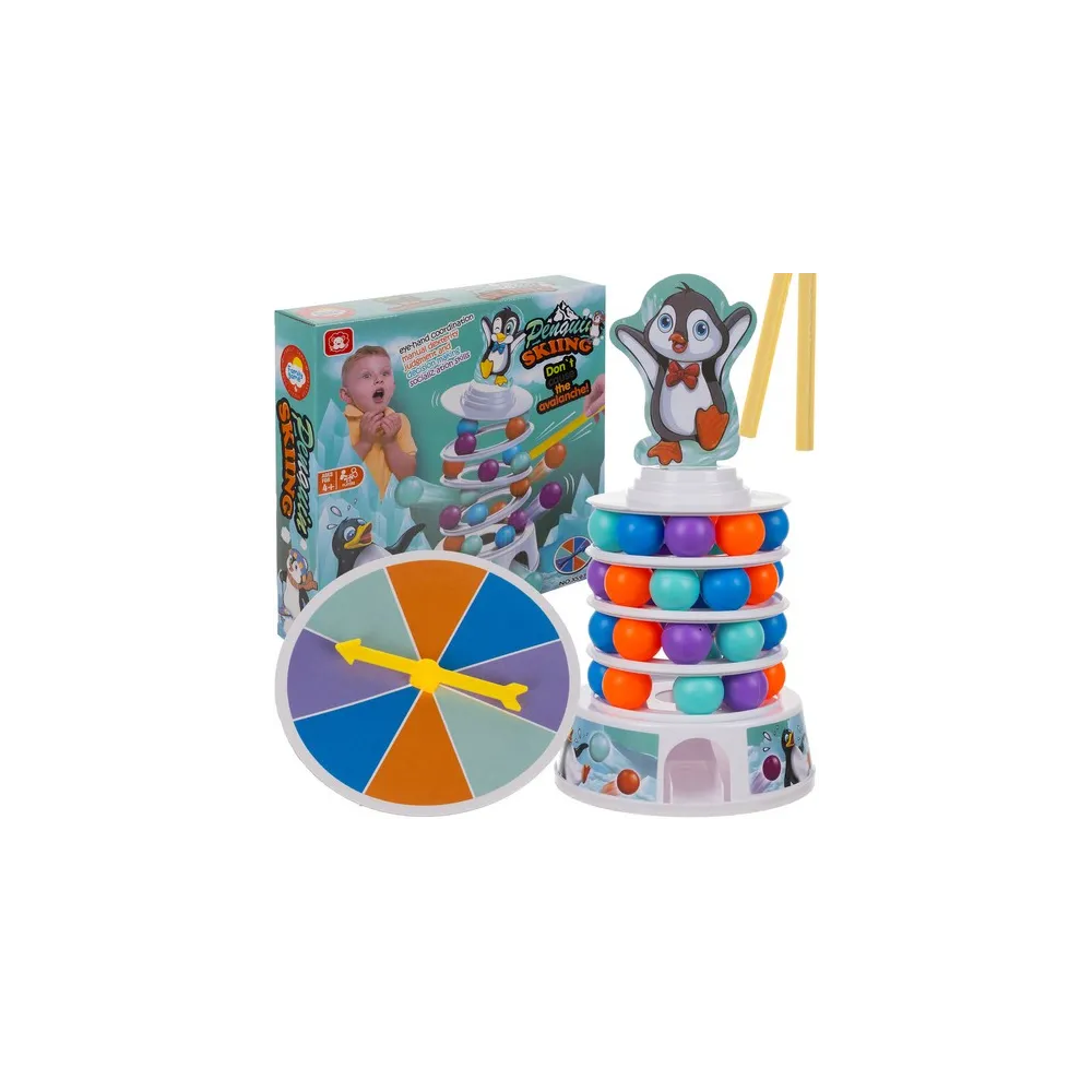 Gra zręcznościowa Pingwin na wieży z kolorowymi piłeczkami