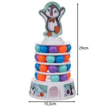 Wygląd wielopoziomowej wieży z piłeczkami i obręczami