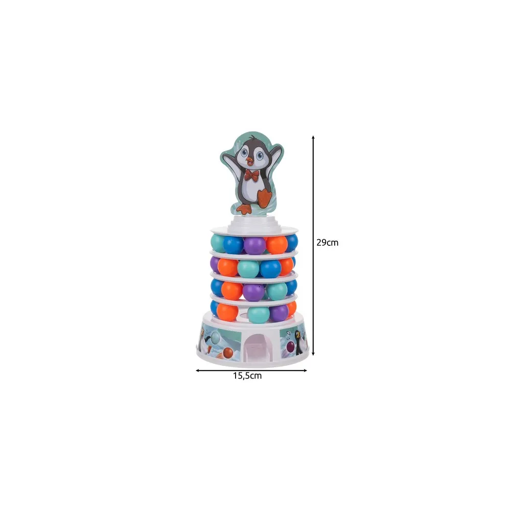 Wygląd wielopoziomowej wieży z piłeczkami i obręczami