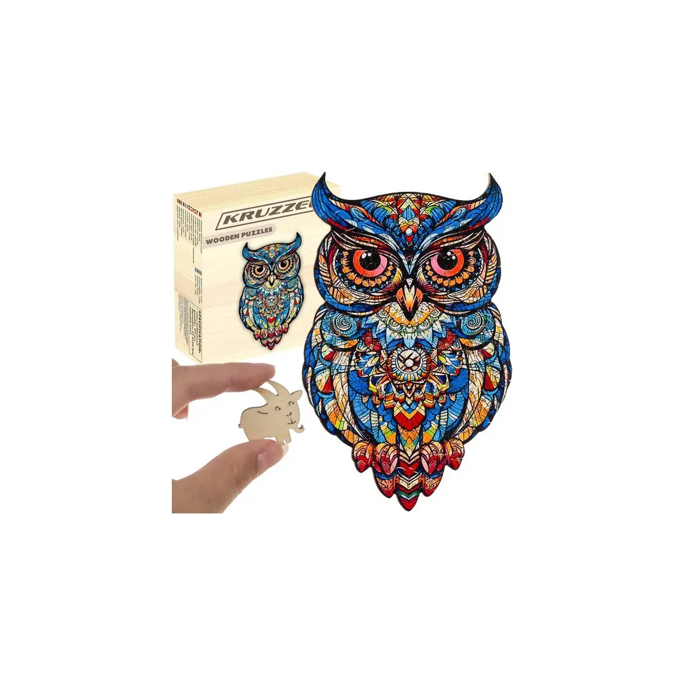 drewniana układanka Kruzzel 24551 w kształcie kolorowej sowy