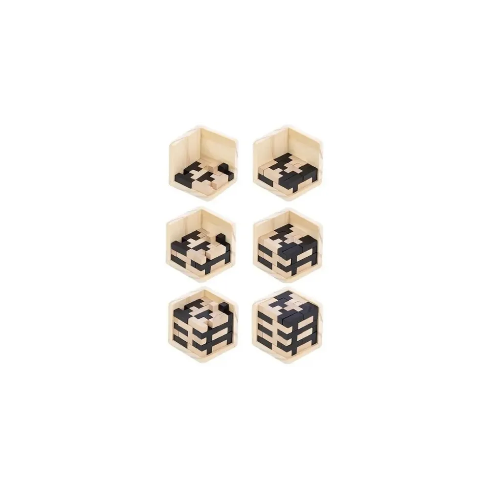 Klocki układanki z drewna kauczukowego o brązowej i czarnej barwie