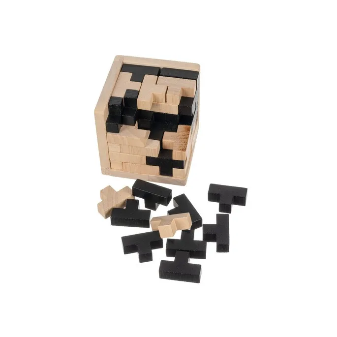 Opakowanie kartonowe z widocznymi elementami drewnianej łamigłówki