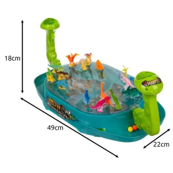 widok figurek dinozaurów umieszczonych na planszy gry zręcznościowej