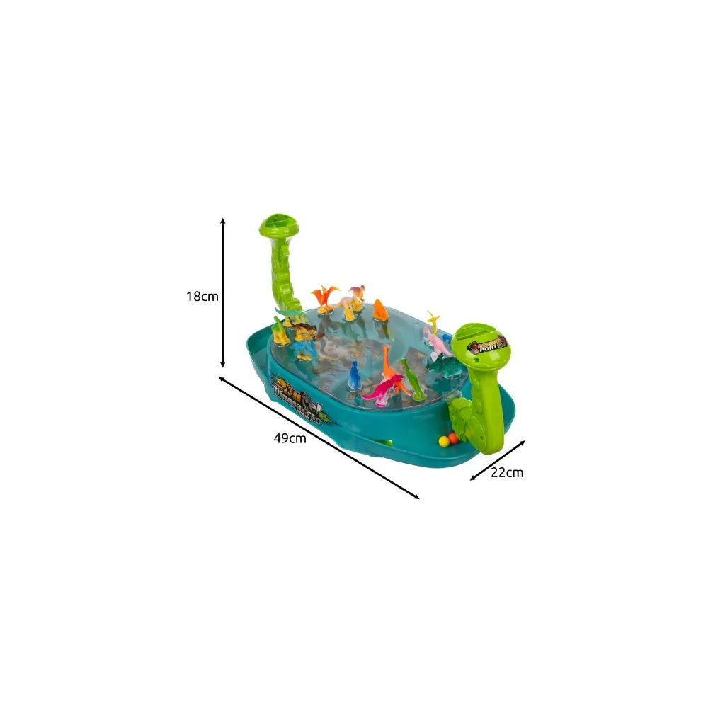 widok figurek dinozaurów umieszczonych na planszy gry zręcznościowej