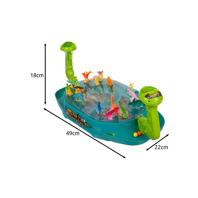 widok figurek dinozaurów umieszczonych na planszy gry zręcznościowej