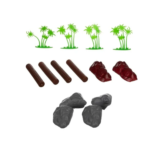 akcesoria: skały, palmy i kłody do zestawu figurek zwierząt