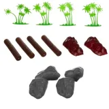 akcesoria: skały, palmy i kłody do zestawu figurek zwierząt