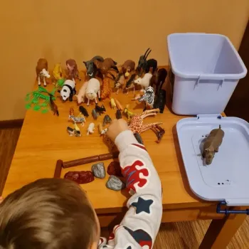 brązowy karton transportowy do zestawu figurek zwierząt kruzzel