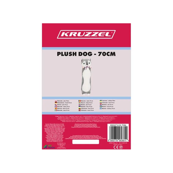 przytulanka pies kruzzel detal szarego materiału powierzchni maskotki