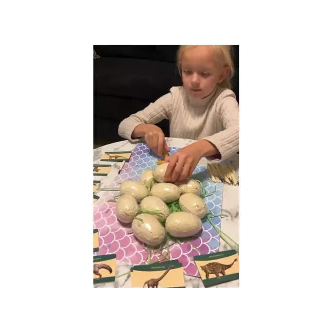 etap odkopywania modeli dinozaurów przez dziecko