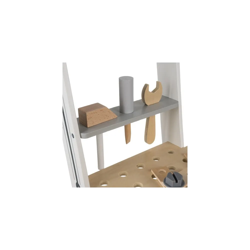 estetyczna kolorystyka warsztatu w bieli, szarości i brązie