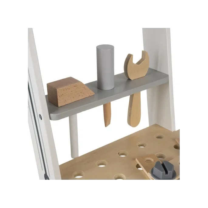 estetyczna kolorystyka warsztatu w bieli, szarości i brązie