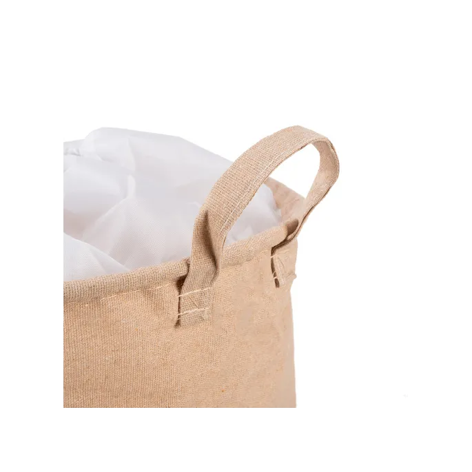 Beżowy materiał z nadrukiem prezentujący teksturę lnu i bawełny