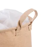 Beżowy materiał z nadrukiem prezentujący teksturę lnu i bawełny