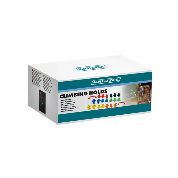 wyprofilowane uchwyty wspinaczkowe dla dzieci kruzzel ułożone w rzędzie