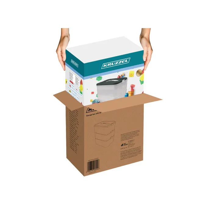 Zbliżenie na mocne zapięcia i przezroczyste ścianki pudełka na klocki