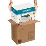 Zbliżenie na mocne zapięcia i przezroczyste ścianki pudełka na klocki