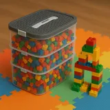 Wnętrze pudełka z różnymi rozmiarami przegródek na zabawki