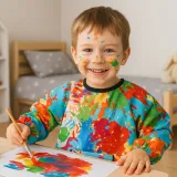 fartuch dziecięcy z elastycznymi mankietami i łatwy w czyszczeniu materiał