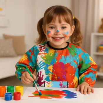 kieszeń na przybory, kredki lub chusteczki w fartuchu dla dzieci