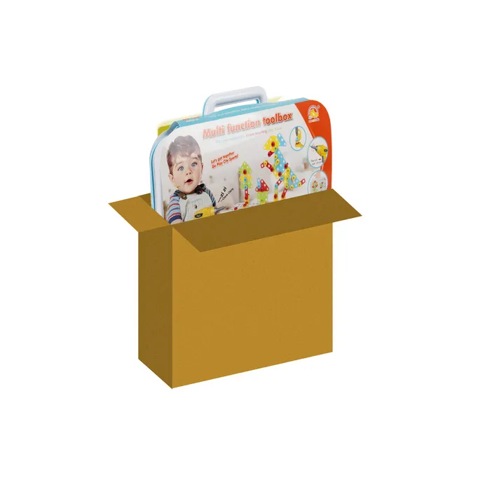 Kolorowa mozaika z perforowaną walizką i wkrętarką na stole