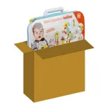 Kolorowa mozaika z perforowaną walizką i wkrętarką na stole