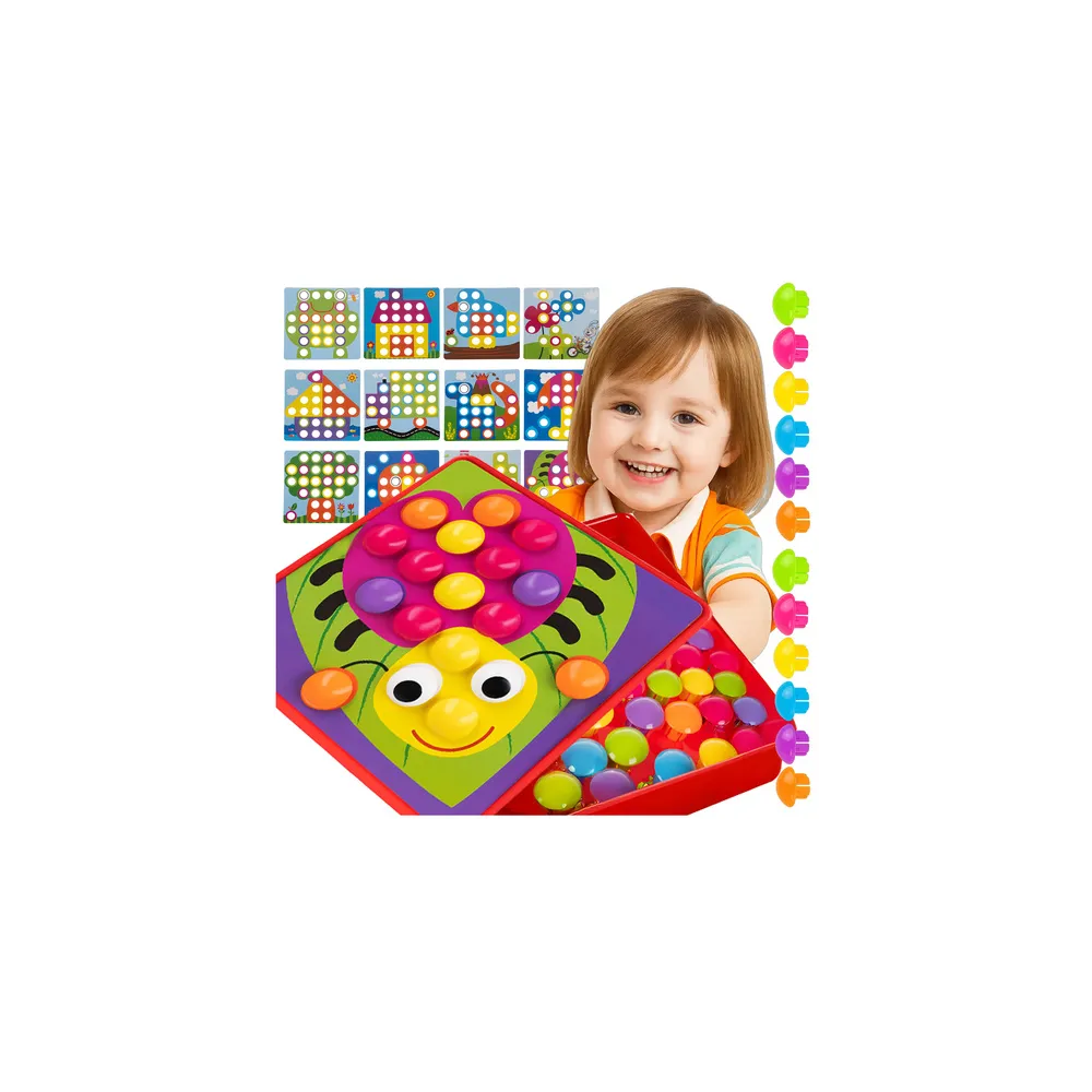 układanka edukacyjna-mozaika z kolorowymi guzikami na białym tle