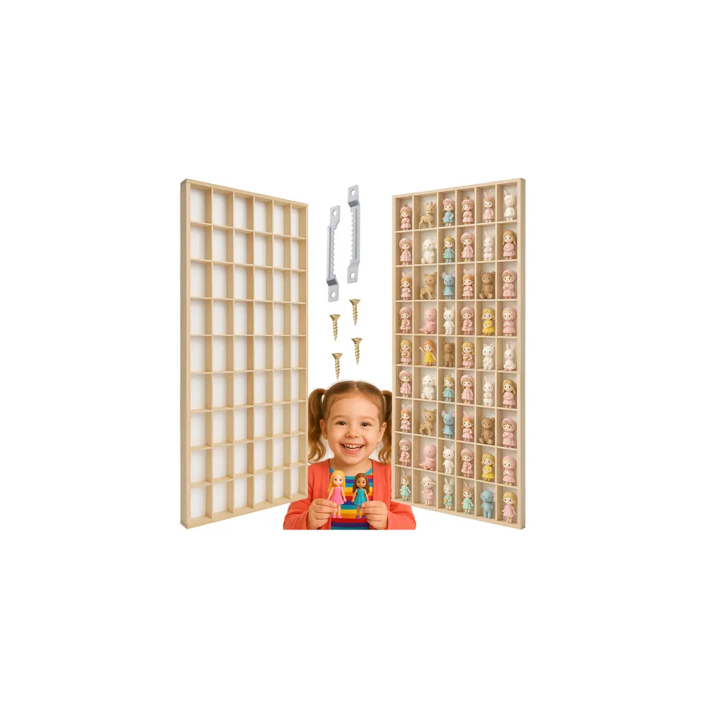Półka drewniana na lalki Kruzzel 26969 z 54 przegródkami na ścianie