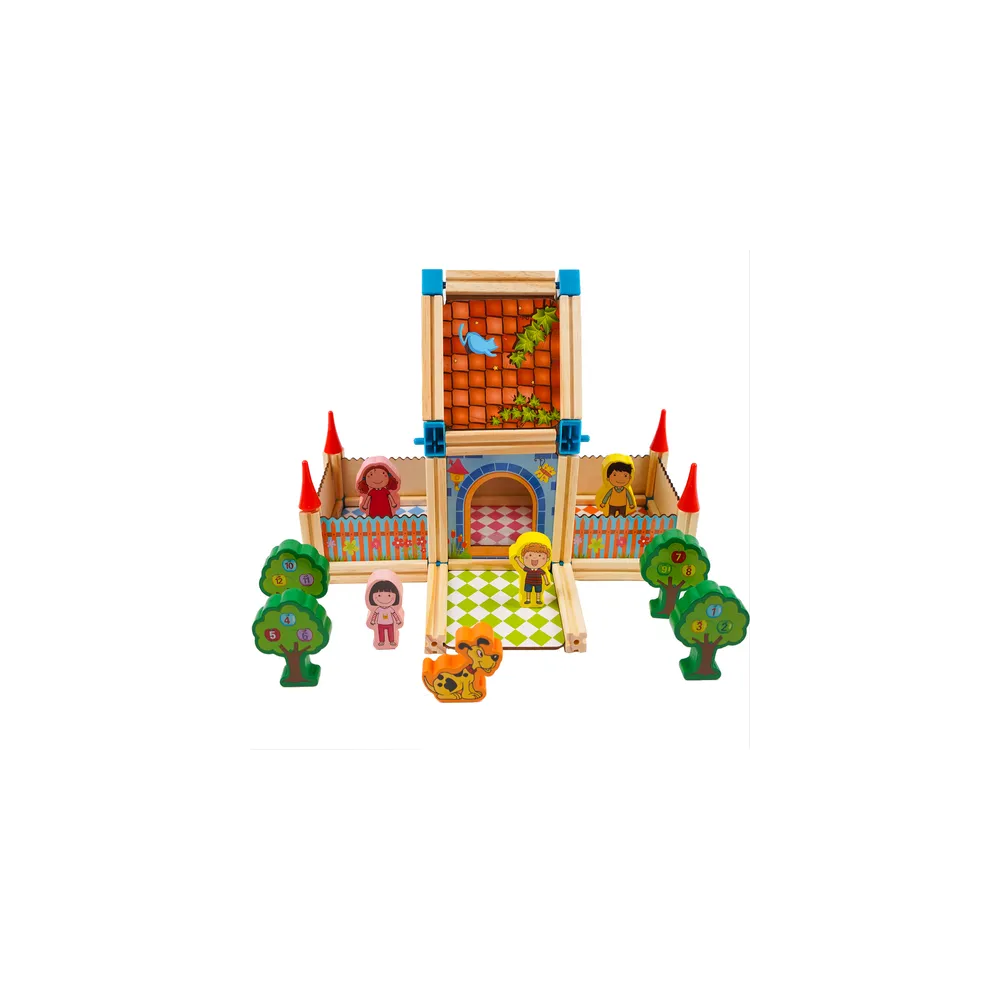 Dziecko budujące domek z klocków Kruzzel na podłodze